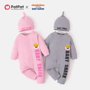 Baby Shark 2pcs Baby Boy/Girl Cotton Solid Long-sleeve Jumpsuit with Hat Set