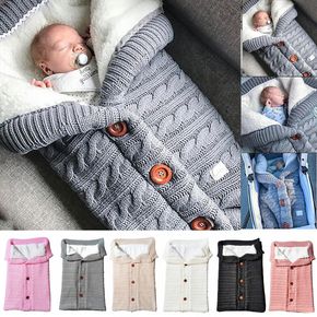 Outdoor Button Baby Knitted Sleeping Bag Thick Fleece Knit Baby Stroller Wraps