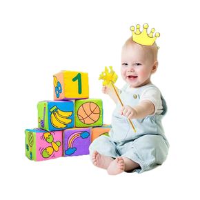 6er-Pack Baby-Tuch-Bausteine, weiche Rassel, mobiler Zauberwürfel, Plüschblock mit Sound für Neugeborene, frühes Lernspielzeug
