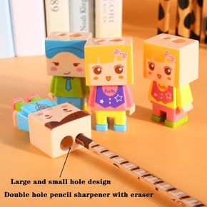 Cartoon Robot DIY Combination Double Hole Pencil Sharpener with Eraser (Random Color)