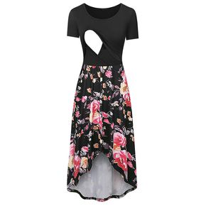 Stylish Floral Print Short-sleeve Nursing Dress