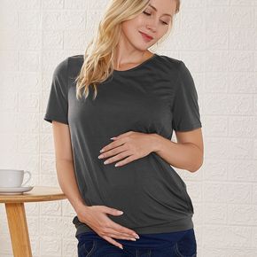 Maternity Round collar Plain Short-sleeve Nursing Tee