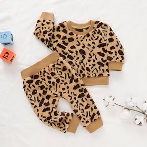 2pcs Leopard Print Long-sleeve Baby Set
