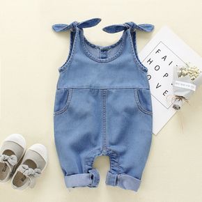 Baby Boy/Girl 95% Cotton Denim Sleeveless Bowknot Decor Jumpsuit