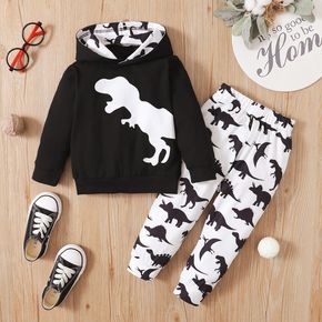 2-piece Toddler Boy Dinosaur Print Black Hoodie Sweatshirt and Pants Set
