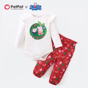 Peppa Pig 2-piece Baby GIrl Christmas Flounce Bodysuit and Allover Pants Set