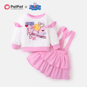 Peppa Pig 2-piece Baby GIrl Cotton Pullover Sweatshirt and Solid Flounce Overall Skirt
