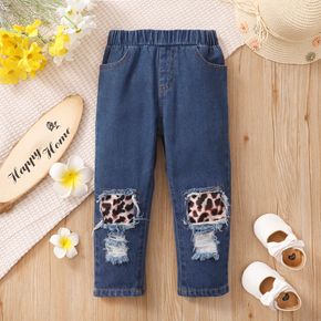 Toddler Girl Leopard Print Patchwork Ripped Denim Jeans