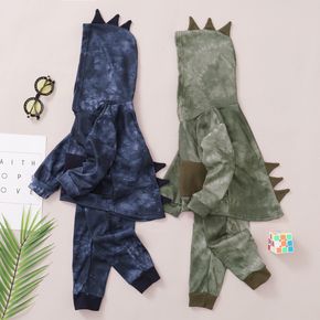 2-piece Toddler Boy/Girl Tie Dye Dinosaur Spike Design Hoodie Sweatshirt and Pants Set