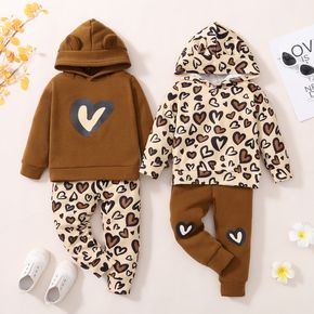 2-piece Toddler Girl Heart/Leopard/Rainbow Print Hoodie Sweatshirt and Elasticized Pants Set