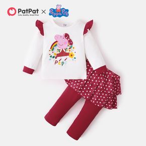 Peppa pig baby girl Top e calças com pontos de arco-íris com babados e babados de 2 peças