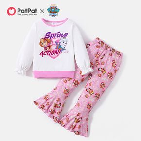 PAW Patrol 2-piece Toddler Girl Spring Puff-sleeve Top and Allover Bell-bottoms Pants Set