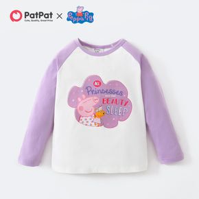 Peppa Pig Toddler Girl Letter Print Colorblock Cotton Long Raglan Sleeve Tee