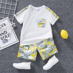 2pcs Toddler Boy Casual Camouflage Print Pocket Design Tee and Shorts Set