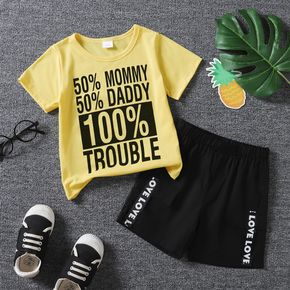 2pcs Toddler Boy Trendy Letter Print Tee and Cargo Shorts Set
