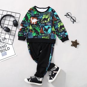 2pcs Toddler Boy Playful Dinosaur Print Sweatshirt and Pants Set