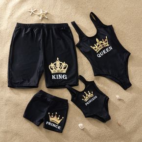King and Queen Golden Crown Printed Matching Swimsuits