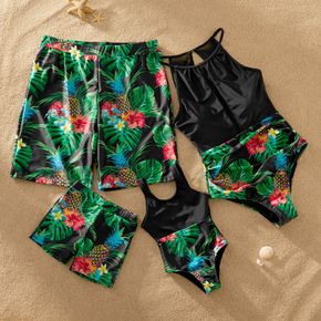Pineapple Printed Stiching Matching Swimsuits