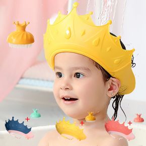 2-pack Cartoon Crown Shape Adjustable Baby Shower Cap Bathing Hat & Shampoo Massage Brush Set