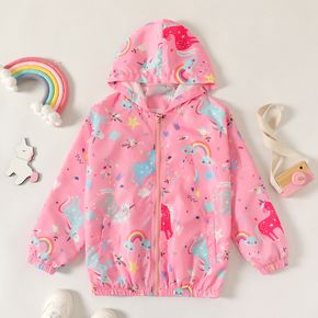 Kid Girl Unicorn Rainbow Print Zipper Hooded Jacket Sweatshirt