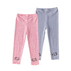 Toddler Girl 100% Cotton Cat Embroidered Crepe Capri Leggings