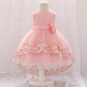 Mesh and Lace Decor Sleeveless Baby Formal Dress