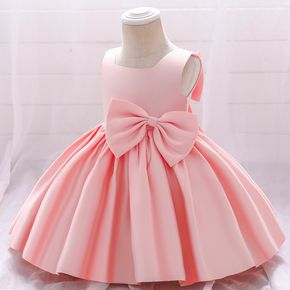 Toddler Girl Bowknot Design Sleeveless Solid Color Party Dress