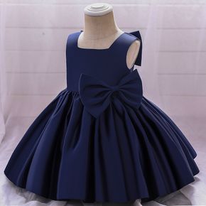 Toddler Girl Bowknot Design Sleeveless Solid Color Party Dress
