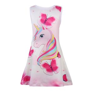 Kid Girl Beautiful Unicorn and Butterfly Pattern Sleeveless Dress