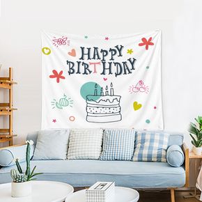 Happy Birthday Cake Print Backdrop Tapestry Cloth Birthday Party Decoration Background Wall Decoration with Hook