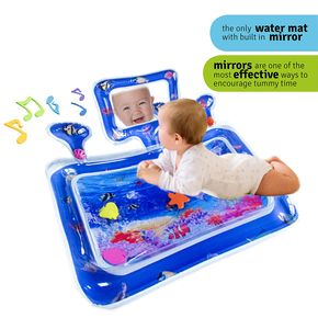 Inflatable Tummy Time Baby Water Mat with Mirror & Rattles Strengthen Your Baby's Muscles for 0-2 Month Infant Baby Boy Girl
