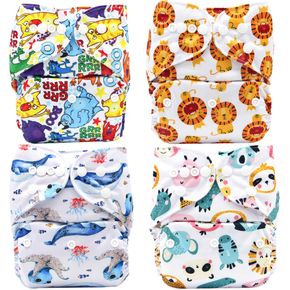 Baby Cloth Diapers Cartoon Print One Size Adjustable Washable Reusable Waterproof Diaper Nappy for Baby Girls and Boys