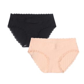 2-pack Maternity 100% Cotton Contrast Lace Ribbed Low Rise Panty