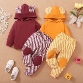 2-piece Toddler Girl Ear Design Hoodie Sweatshirt and Stripe Pants Set