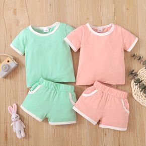 2pcs Baby Boy/Girl Solid Short-sleeve Tee and Shorts Set