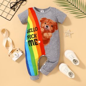 Baby Boy/Girl 95% Cotton Short-sleeve Rainbow Bear & Letter Print Jumpsuit