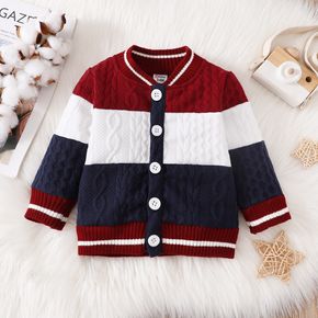 Baby Boy Long-sleeve Colorblock Knitted Button Front Cardigan Sweater