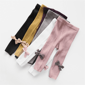 Baby / Toddler Girl Solid Knitted Bowknot Casual Leggings