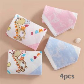 4-pack 100% Cotton Dinosaur Print Washcloth Absorbent Quick Drying Towel Household Gauze Towel Bath Towel