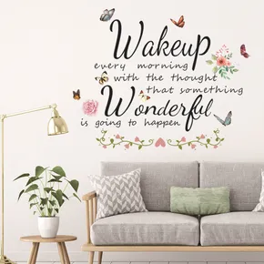 Wakeup Quotes Wall Decal Butterfly Sticker Motivational Quote Sticker Wall Art Decal Decor for Home Living Room Bedroom Background