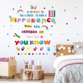 Inspirational Quotes Wall Stickers Colorful Art English Stars Crayons School Classroom Decorative Wall Stickers