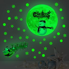 Christmas Wall Stickers Luminous Snowflake Moon Santa Claus Snowman Room Decorative Stickers Self Adhesive