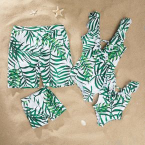 Green Leaf Print One-piece Family Matching Swimsuits