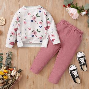 2-piece Toddler Girl Floral Print Side Slit Pullover and Corduroy Pants Set