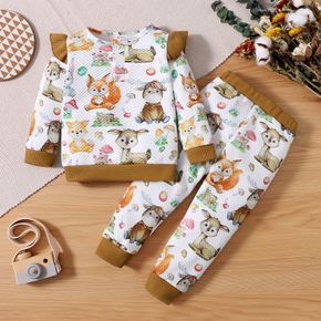 2-piece Toddler Girl Animal Print Button Design Ruffled Sweatshirt and Elasticized Pants Set