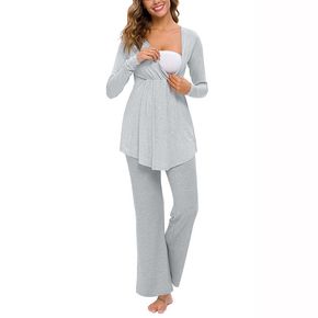 Cozy Solid Long-sleeve Nursing Pajamas Set