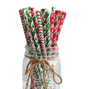 100-pack Christmas Disposable Paper Straw for Wedding New Year Party Banquet