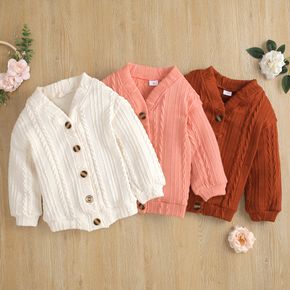 Toddler Girl Button Design Cable Knit Sweater Jacket