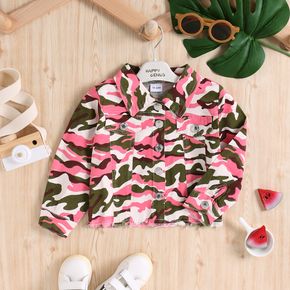 Toddler Girl Camouflage Print Lapel Collar Button Design Jacket