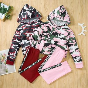Stylish Kid Girl Camouflage Hoodie Letter Print Pants 2pcs Sporty Casual Set